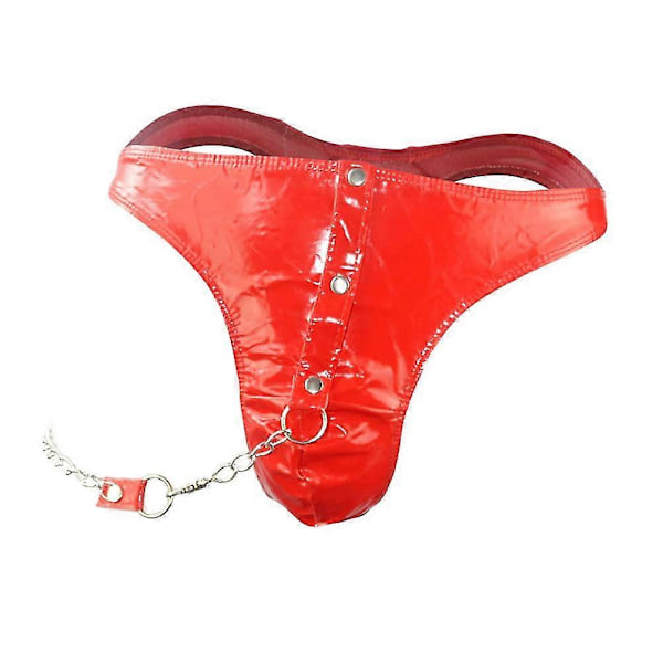 Menn Sexy Underbukser Stramt Lær Thong Undertøy T-back Truser Truser Sex Tool Faux Lær Sikkerhetskjede Shorts for Mann Rød