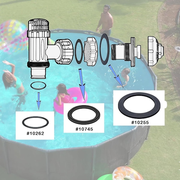 Pool O-ring tätningsringar för Intex, 25076rp bricka och ring kit (2 X 10745, 2 X 10255 och 2 X 10262) för Intex 10747,25006,25010,28633,28635 28621 Ect