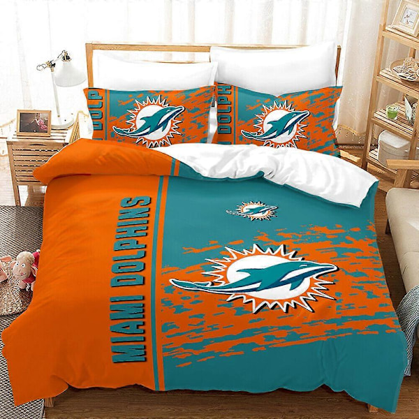 v5213 Sängkläder Miami Dolphins 3 Delars Påslakanset Örngott Andningsbart Sängklädesset Sängkläder IU5213 135x200cm 53x78in