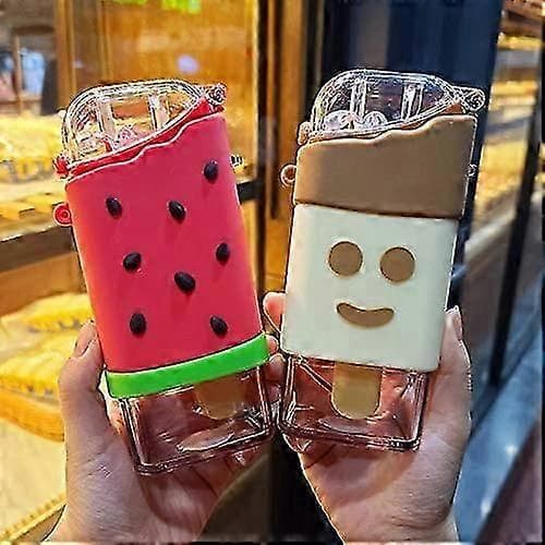 Lekfull 300 ml munkformad vattenflaska - Halkfri silikon med sugrör och snodd