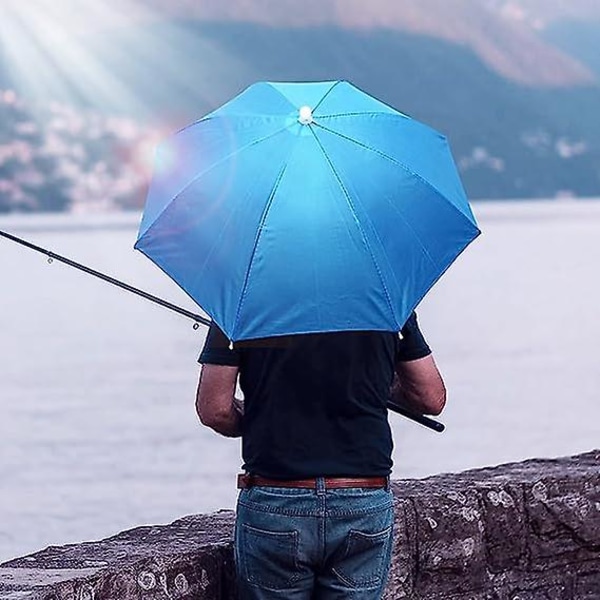 Sateenvarjohattu, 69 cm Hands Free cap aikuisille ja lapsille, UV-suoja Vedenpitävä kokoontaittuva Camping Golf -aurinkovarjo Blue