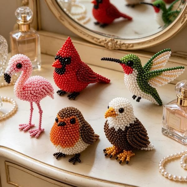 Small 3D Beaded Animal DIY Kit - Cute Mini Bird Bead Embroidery Kit, Create Adorable 3D Beaded Crafts, Beginner-Friendly Handmade Bead Art Set