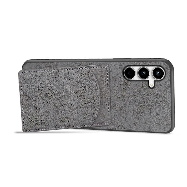 Samsung Galaxy A56 5G -puhelimen kotelo, nahka-pinnoitettu TPU-kotelo, jalustalla ja korttipaikalla - Multicolor Grey