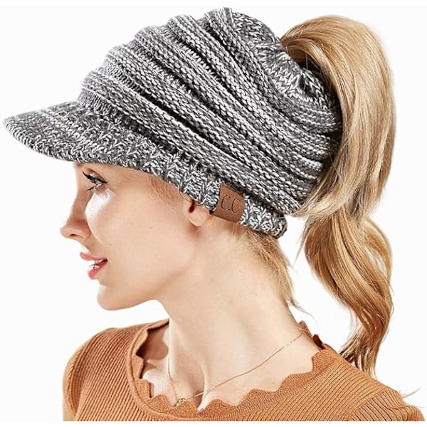 Vintervarm hästsvansstickad mössa Dark gray white