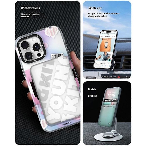 YOUNGKIT Pixel Heart-serie för iPhone 16 Pro Magnetiskt Skal IMD TPU Mobilskydd Design - Multicolor Green