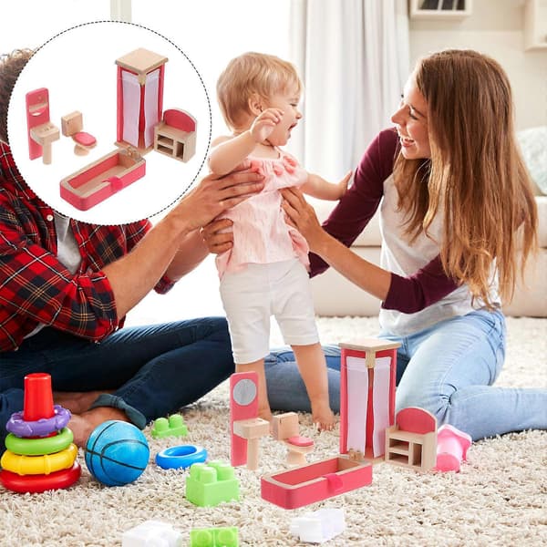 Rosa Mini Møbelleker i Tre for Barn Pedagogisk Lek 1 Sett