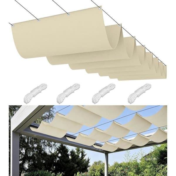 Retractable Wave Sun Shade Sail, Rectangular Waterproof Shade Cloth/Net, UV Sun Protection 1x4m, Cream White 1 x 4 m 1 x 4 m Crème
