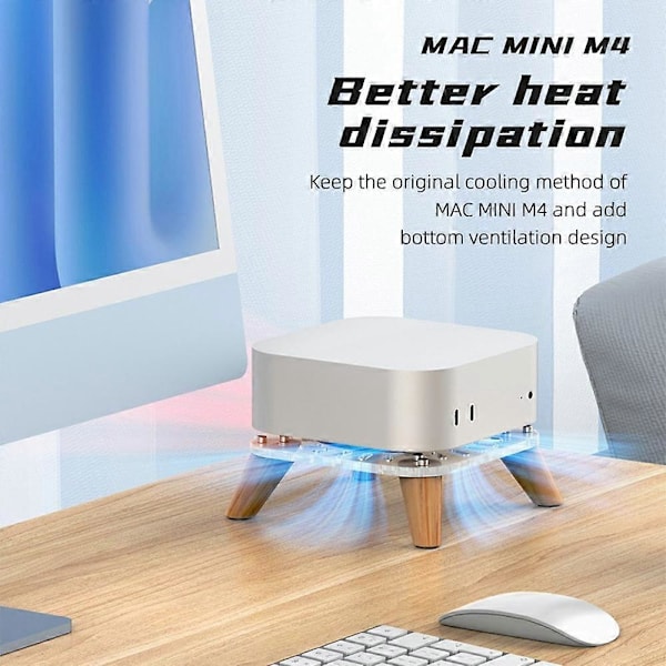 AODUKE AJM4-4 Stativ för Mac Mini M4 Pro Mini PC i Trä, Vertikal Kylbas