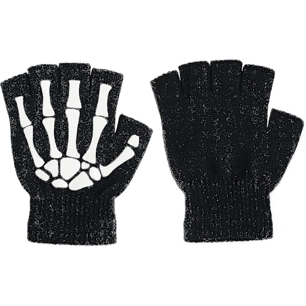 Skjelett Hansker-lysende Stretchy Kostyme Hansker Fingerless Skull Hansker Ett Par