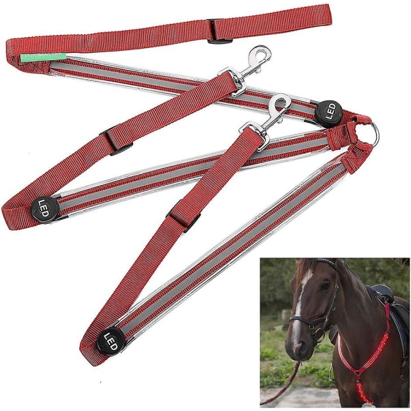 Led hästsele, led bröstrem hästsele, justerbar USB uppladdningsbara hästar ljuskrage vattentät Red