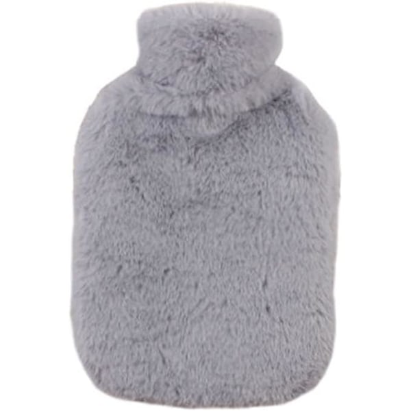 Hot Water Bottle with Fluffy Cover,Hand-in Pocket Hot Water Bottle with Soft Furry Cover, 1L Large Capacity【Light Grey】