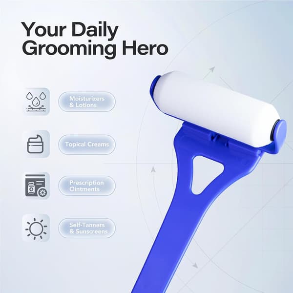Back Lotion Applicator with Long Handle, 4 Reusable Foam Rollers & Foldable Design for Easy Self-Application, Blue Blue