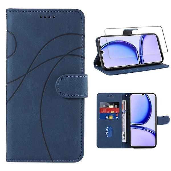 Herdet glass + telefondeksel kompatibel med Honor X6a 6,56\", lommebok kortspor støtsikker deksel PU Le