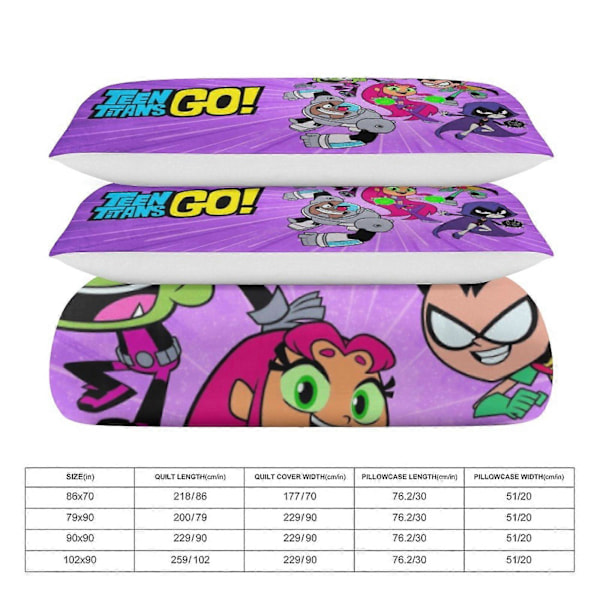 x398 Teen Titans Go 3-osainen vuodevaatesetti Lämmin ja mukava pehmeä pussilakanasetti, jossa 1 pussilakana ja 2 tyynyliinaa makuuhuoneeseen b398 200x200cm 78x78in