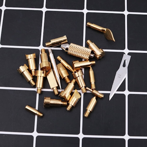 22PCS Trebrenningspennspisser Stencilsett Lodding Pyrografi Arbeidsskjæring Embossing Skjæring Jern Metallbrenning Pennspisser for Trebrenning Verktøy