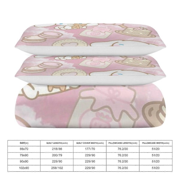 v127 Cinnamoroll 3-delars Twin Sängset - Inkluderar 1 Enkelt Täcke och 2 Örngott Sängkläder - Färgbeständig Mikrofiber - Cinnamoroll io127 240x260cm 94x102in
