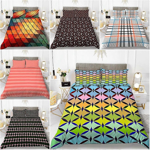 v5267 Sengetøy Retro Rutete Dynetrekk Putetrekk Sett Sengetøy IU5267 200x200cm 78x78in
