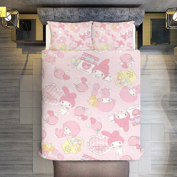 c85 Kuromi och My Melody Påslakanset 3-delars Sängklädesset Mjukt Varmt och Bekvämt Mjukt Sängset med 1 Påslakan och 2 Örngott för Sovrum A 135x200cm 53x78in