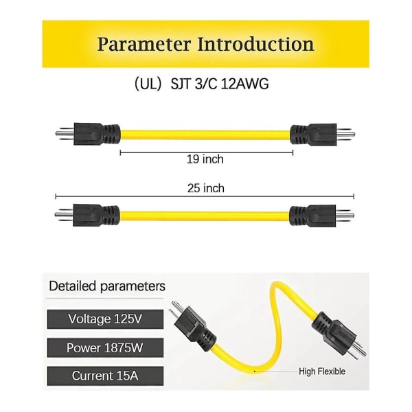 Urosliitäntäjohto, Rv & Generaattoriliitäntäjohto, 5-15p Siirtokytkimelle, 12awg 125v Kaksoisurospuolinen Yellow