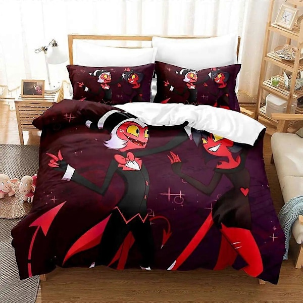 v126 Sängkläder Hazbin Hotel Fashion Moxxie Boss Sängset Pojkar Flickor Twin Queen King Size Påslakan Örngott Säng Pojkar Vuxen 3-Delars Sängset 200x200cm 78x78in