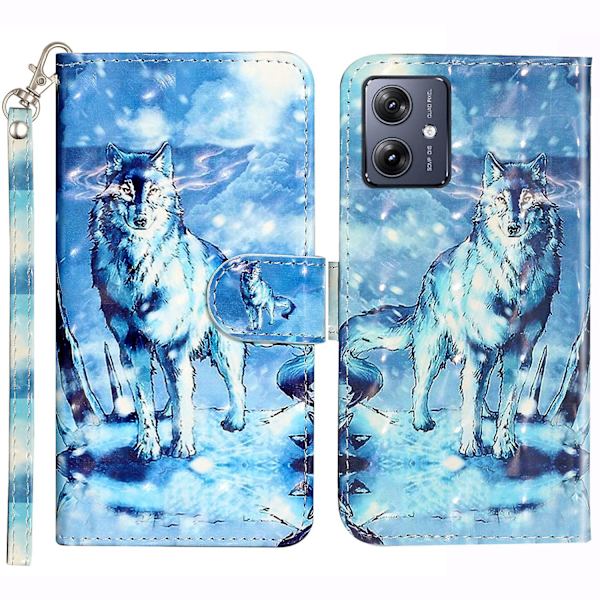 For Motorola Moto G14 5g Telefon Etui Pung Læder 3d Mønster Folio Cover Snow Wolf