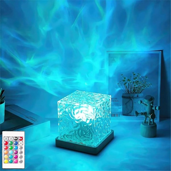 Luminorthe Luminorth Cube Lamp, Celestial Water Lamp, Northern Lights Cube Midnight Aura Lamp, 16 Farver Dynamisk Vandbølge Natlys med Fjernbetjening, L 16 colors