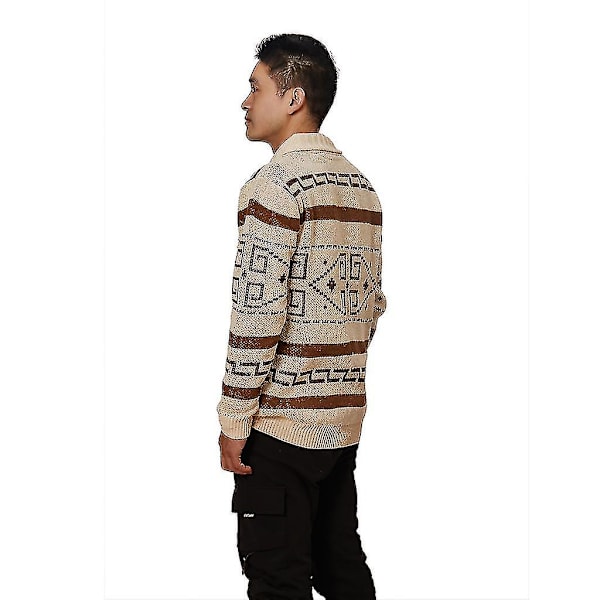 Herr Khaki Dragkedja Jacquard Stickad Tröja Höst/Vinter Varma Kläder L