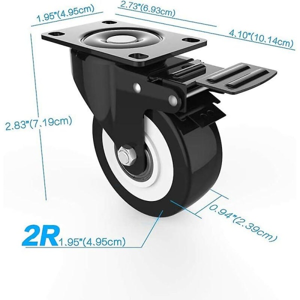 Sæt med 4 50 mm hjul med bremse, 4 stk drejelige hjul til møbler/transport, møbelhjul, tunge hjul i 300 kg total belastningskapacitet