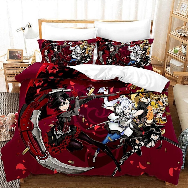 v4975 Sengetøy RWBY Anime Dynetrekk Sengetøysett 3-Deler Dynetrekk & Putetrekk Gave Sengetøy IU4975 200x200cm 78x78in
