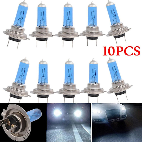 10 stk. Halogenpærer Super Bright H7 12V 55W Xenon Hvit 6000K Halogen Bil Hovedlykter Pære Pærer Bil Lys Parkeringslys