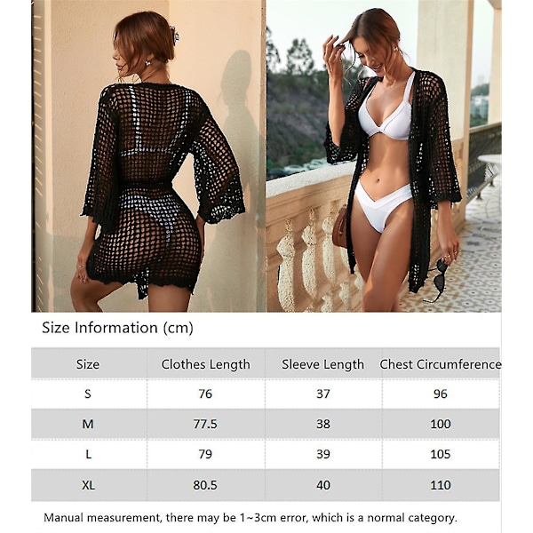 Svømmedrakt Cover Ups For Women, Heklet Strand Svømmedrakt Cover Up, Sommer Badetøy Bikinis Badetøy Duske Cover Up Black L