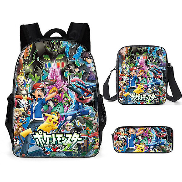 3 stk./sæt Cartoon Anime Pokmon Børne Rygsæk Frokost Taske Blyant Etui Studerende Skole Taske 24