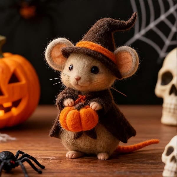 Håndlaget musefigur i ullfilt 2CUnik Halloween-gave varm- E7Z9 F 1pcs