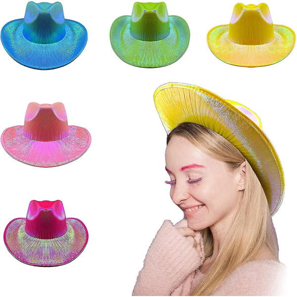 Space Cowgirl hatt med bandana, kvinnor metalliska holografiska cowboy hattar Neon