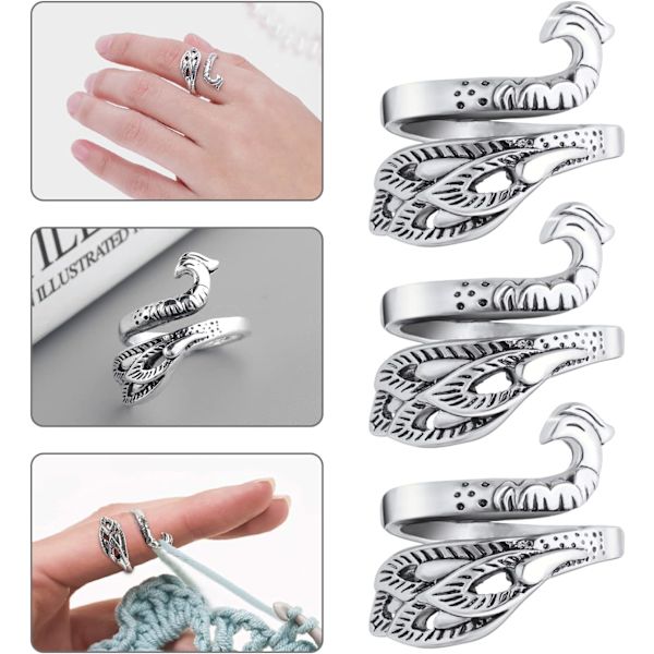 3 stk justerbare strikkehekle ringer strikketilbehør flettet påfugl åpen finger ring justerbar flettet ring for raskere strikking