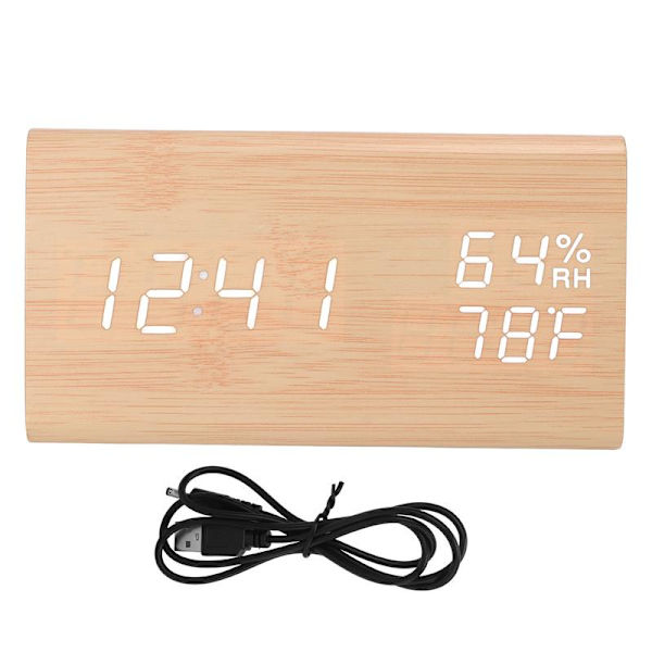 Triangular Digital Wooden Clock Time Date Temperature Humidity Display Alarm Function Voice Control LED Wooden Clock