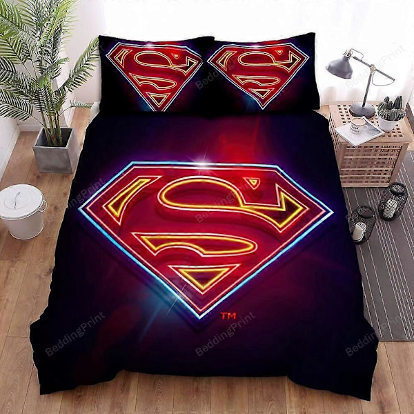 v1096 Påslakanset Symbols Of Hope Superman Neon Täcke Påslakan Set Sängkläder Örngott 3-Delars Sängset (1 Påslakan + 2 Örngott) y1096 135x200cm 53x78in