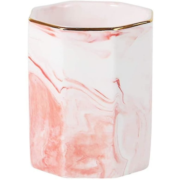 Ceramic Desk Pen Holder Stand Marble Pattern Pencil Cup Pot Desk Organizer (pink)