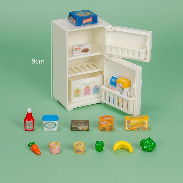 Miniatyrkök, minikylskåp leksak, matsimulering, barns leksak White