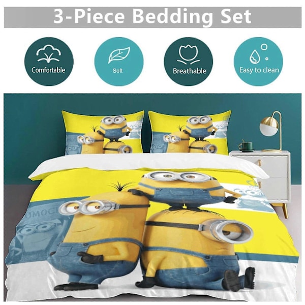 x5 Minion 3-osainen vuodevaatesetti Lämmin ja mukava pehmeä pussilakanasetti, jossa 1 pussilakana ja 2 tyynyliinaa makuuhuoneeseen b5 135x200cm 53x78in