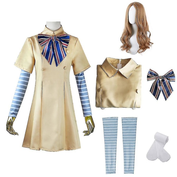 Flickor Barn M3gan Cosplay Kostym Med Peruk 5-pack Skräckfilm M3gan Klänning Kostym Karnevalsfest Halloween Dress Up Outfit 150