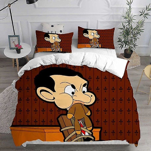 v1725 Sängkläder Mr. Bean Animerad Serie Sängkläder Set Täcke Filt Sängöverkast Påslakan Kuddfodral - Delar Set Sovrumsinredning 3-Delars Sängkläder S 135x200cm 53x78in