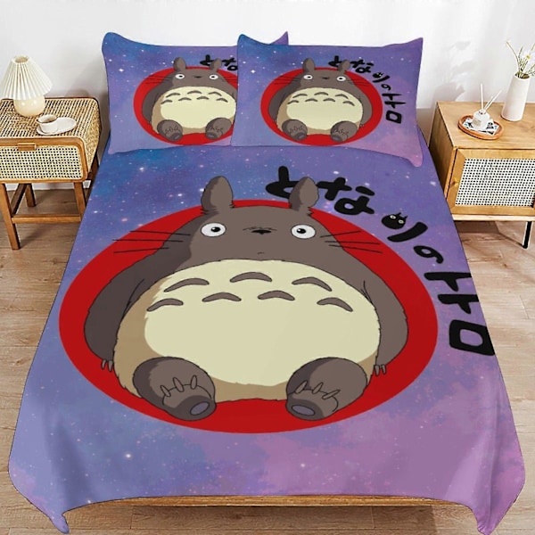 x66 Min Granne Totoro Påslakan Mikrofiber Sängkläder Set 3D-tryckt Lättviktigt 3-delars Täcke Set, 1 Påslakan Och 2 Örngott för Barn 200x200cm 78x78in