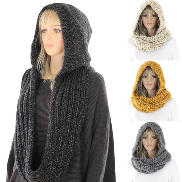 Unisex Myk Strikket Hette Skjerf Vinter Wrap Sirkel Loop Halsvarmer Yellow