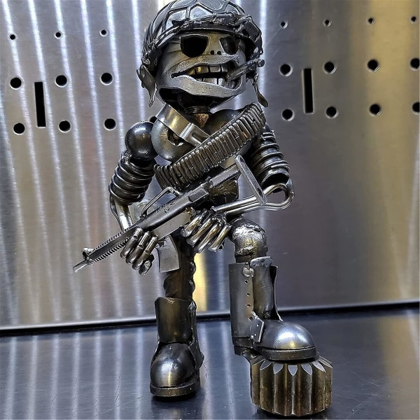 Scrap Metal Standing Warrior - Handgjord Piston Man, Creative Wars Action Resin Figur