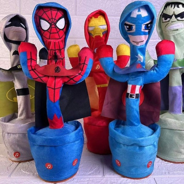 Superhelte Dansende Kaktus Elektronisk Spider-man Legetøj Baby Blød Plys Dukke Kan Synge Og Danse Stemme Interaktiv Fødselsdagsgave captain with cloak