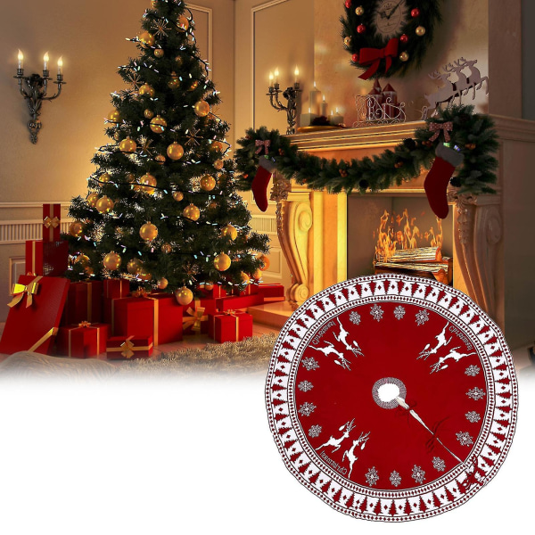 Ornamental Tree Skirt Base Elk Mønster Dobbeltsidet Tilgængelig Juletræ Bund dekoration Måtte til hjemmet XL