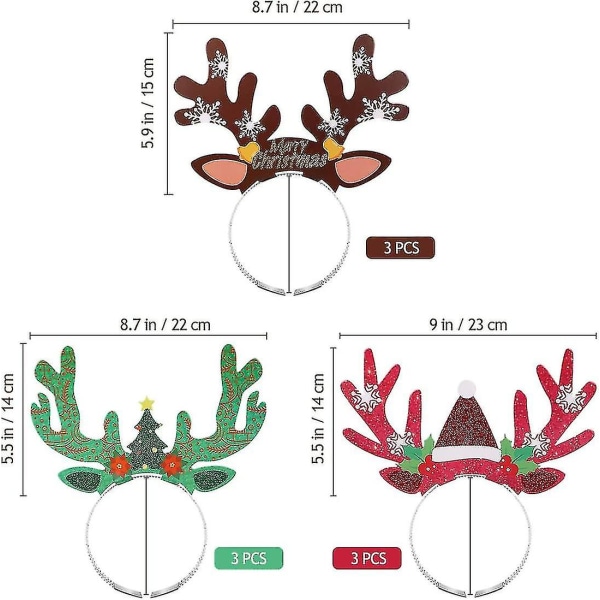 Julrenens horn diadem söt jul hårbågar julren festtillbehör 9 st