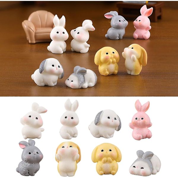 8 st Mini Kaniner Påsk Kanin Figuriner Mini Djur Fe Gården Miniatyr Moss Landskap Prydnader för Påsk