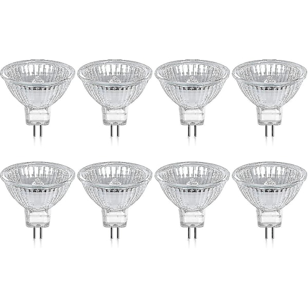 Förpackning med 8 halogenlampor Gu5.3 Mr16 35w 12v dimbar - Varmvit 2800k, 400 lumen, glasöverskydd